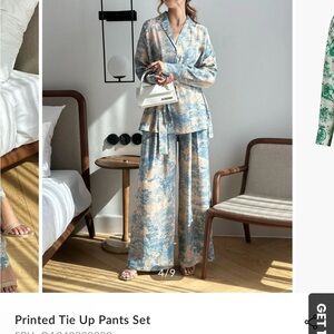 Commense Blue and Cream Printed Tie Up Pantsuit